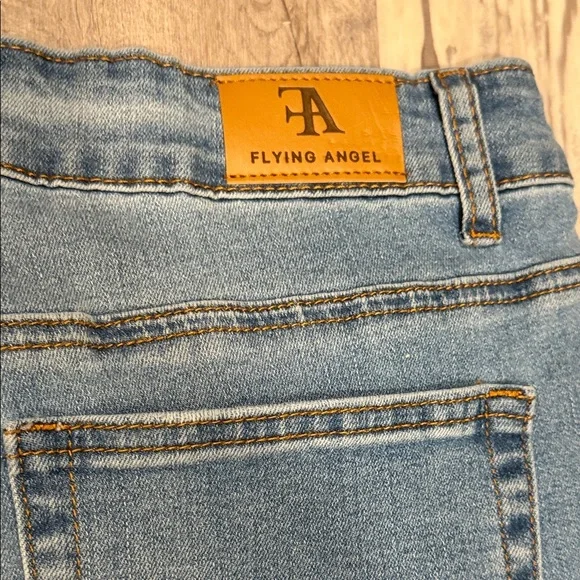 Flying Angel Women's Wide Leg Denim with embroidered Bow Accents - Picture 9 of 11